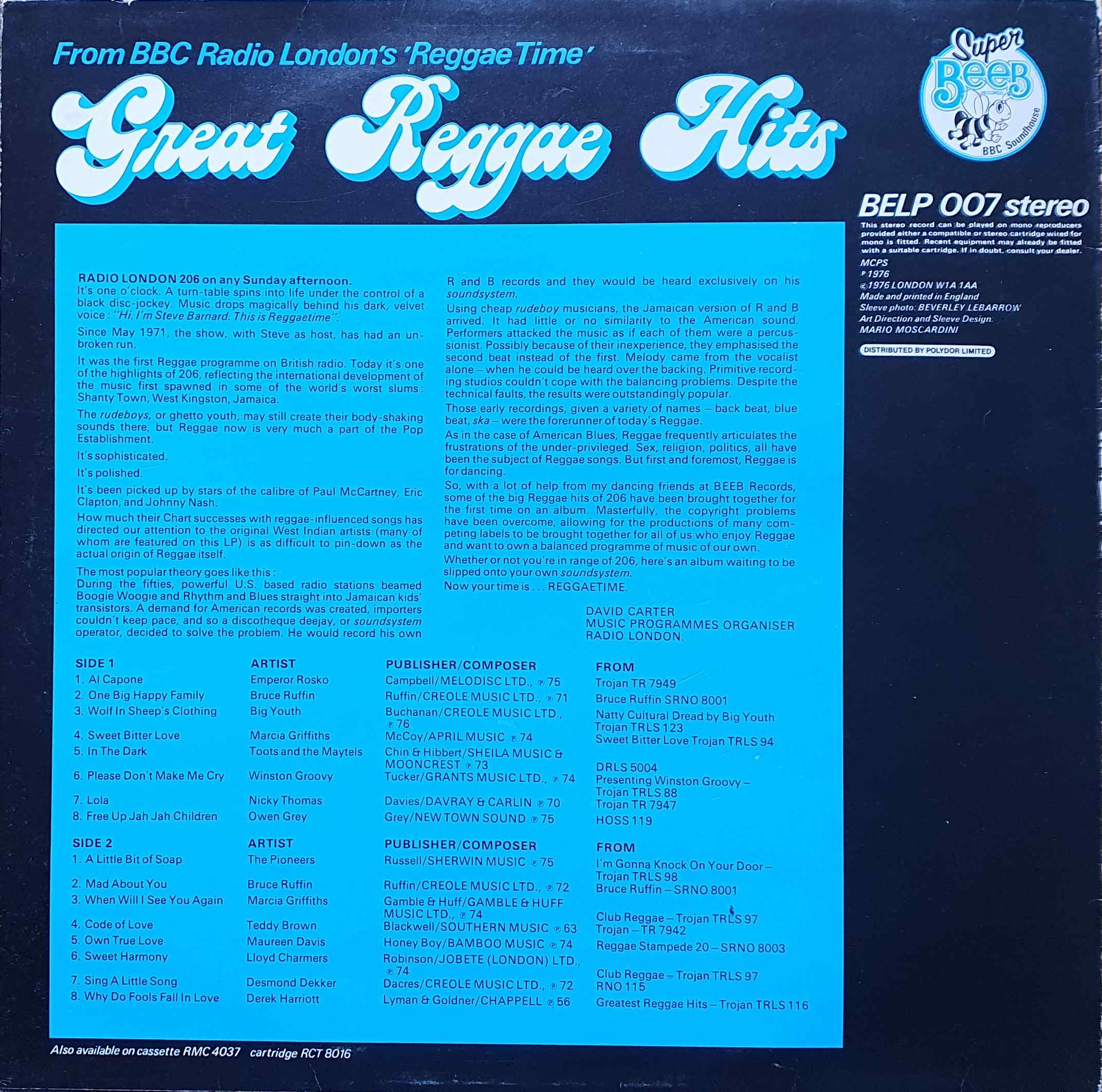 Picture of BELP 007 16 great reggae hits  by artist Various from the BBC records and Tapes library